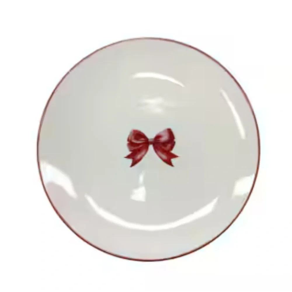New! Set of 2 Red Bow Ceramic Plates, 6” diameter, by Makery, Valentine’s Day